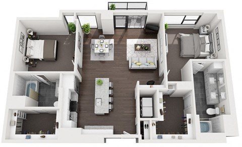 Floor plan for 2 beds, 2 baths, 1411 sqft